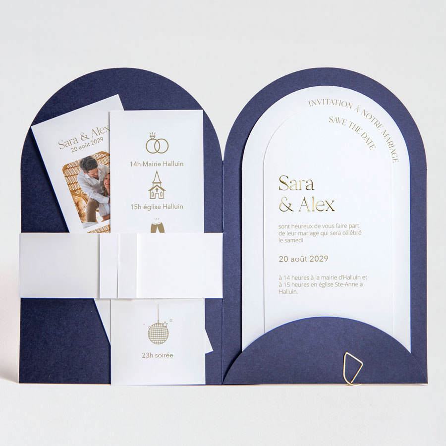 Faire part mariage pochette bleu Mariage Tadaaz