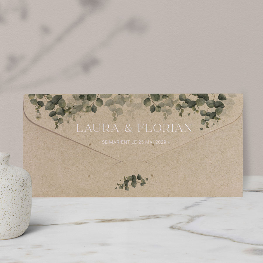 Etiquette enveloppes mariage Brins d'eucalyptus, Ø 4,5 cm