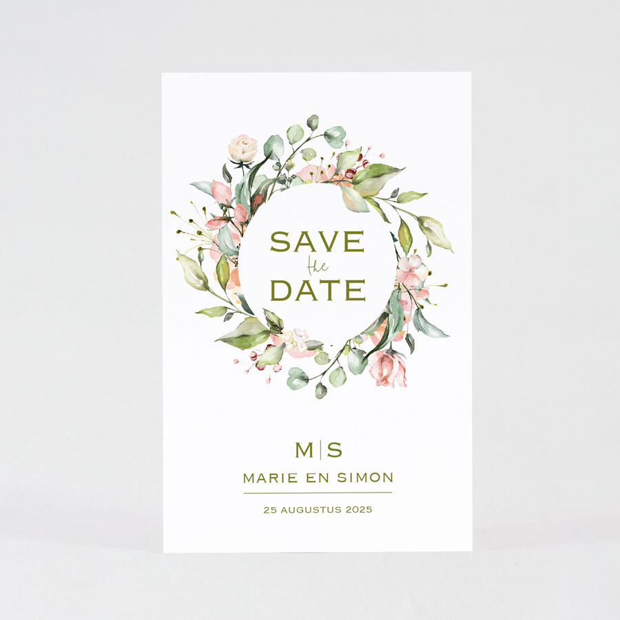 Save The Date Kaart Met Bloemenkrans Trouwen Tadaaz