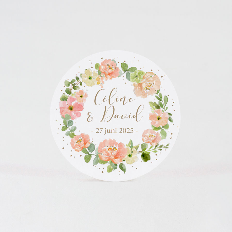 24 x Ronde sticker bloemenkrans (5,9 cm) - Trouwen