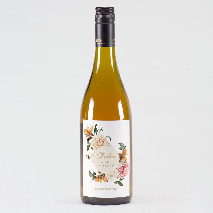 Étiquette bouteille de vin floraison automnale - Mariage
