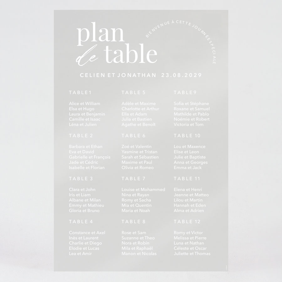 Carte pendeloque en plexiglas pour plan de table ou livre d'or