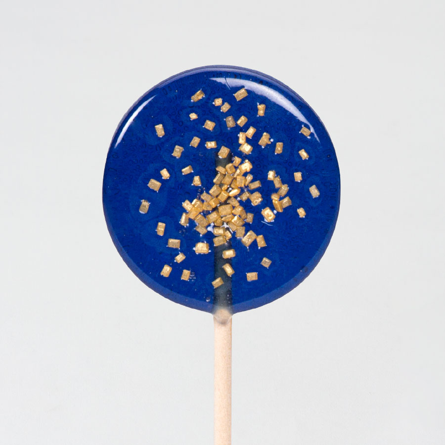 5 x Ambachtelijke blauwe lolly met gouden spikkeltjes - Trouwen