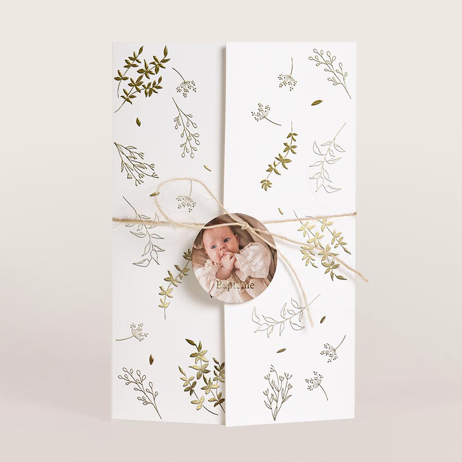 Faire part baptême avec dorure à personnaliser Tadaaz