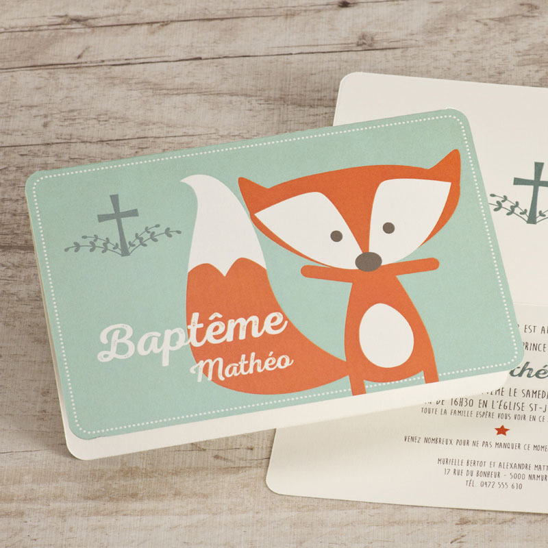 Carte baptême et renard Naissance & Baptême Tadaaz