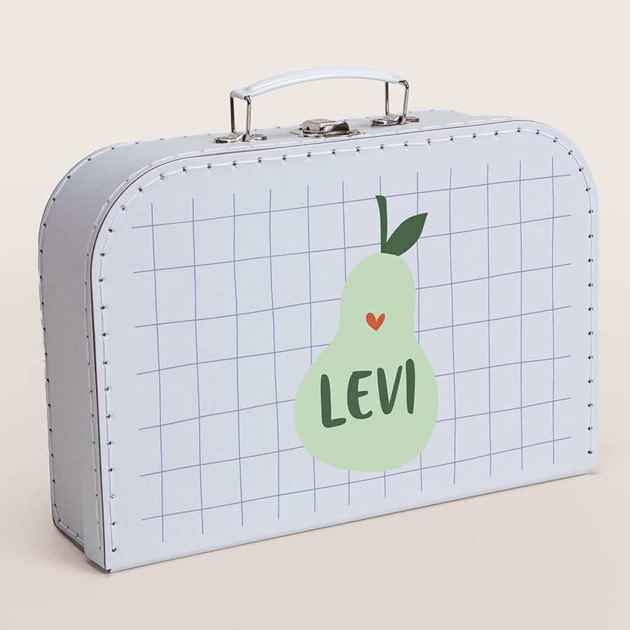 Hip kinderkoffertje met peertje en naam Geboorte Tadaaz