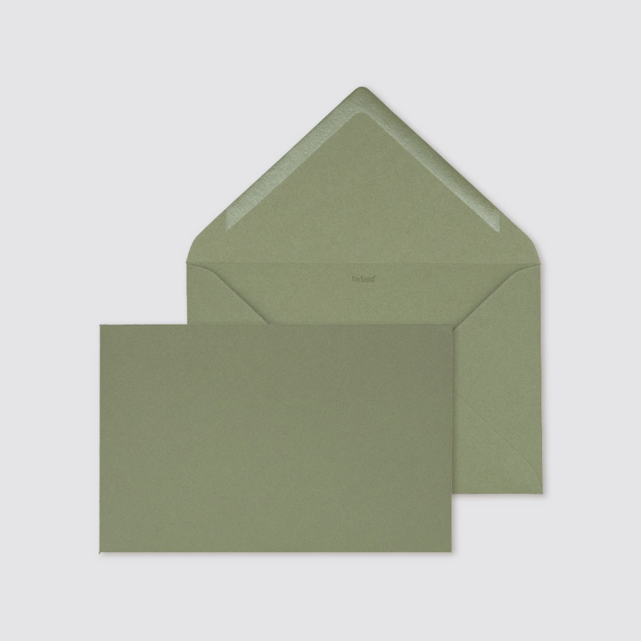 25x Enveloppes Carrées 16 x 16 cm, Couleur : Vert Eucalyptus avec doublure  en soie blanche - sans