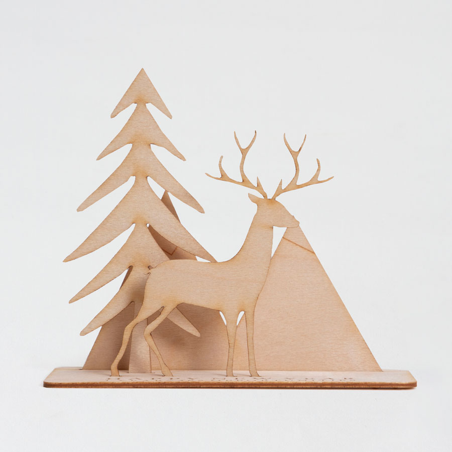 Carte 3D vœux de noël en bois original avec Flocon de neige à suspendre