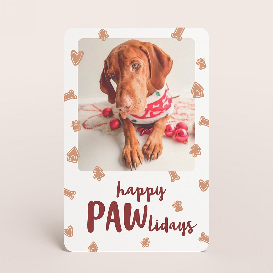 Grappige kerstkaart hond happy pawlidays (proefdruk)