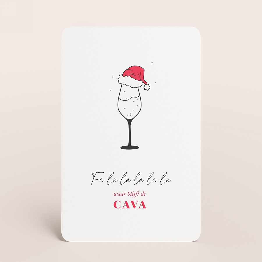 Grappige kerstkaart met glaasje cava en tekst, image size:900x900