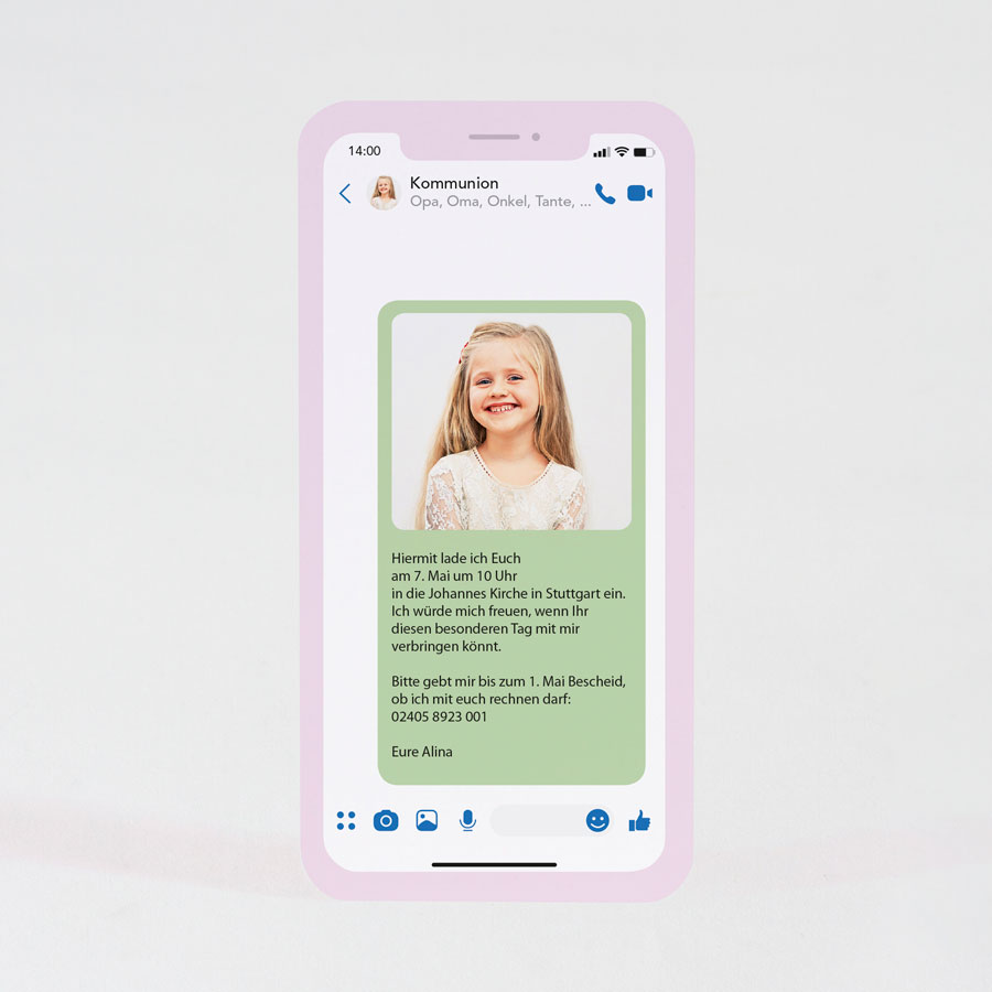 Kommunionskarte Handy Mit Blattern Kommunion Konfirmation Tadaaz