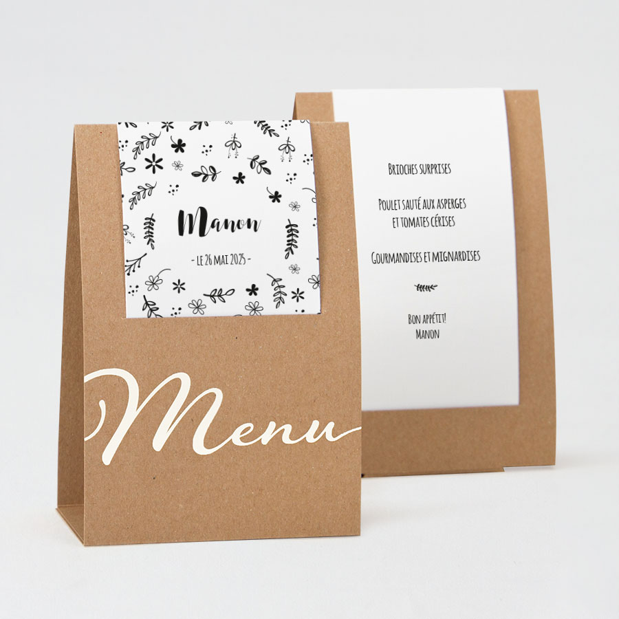 Menu communion chevalet kraft/blanc Communion Tadaaz