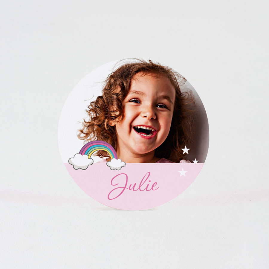 24 x Ronde sticker met foto en regenboogje (5,9cm) - Communie