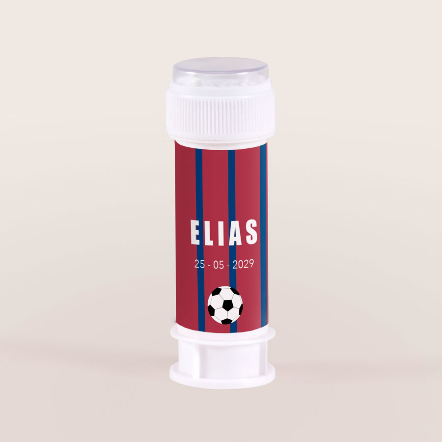 6 x Bellenblaas sticker met strepen, voetbal en naam - Communie