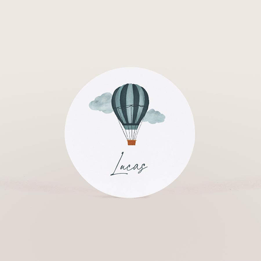 30 x Ronde sticker met naam en luchtballon (3,7 cm) - Communie