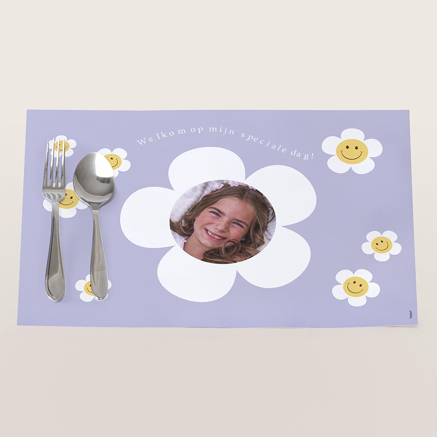 10 x Placemat met smiley bloemetjes en foto - Communie