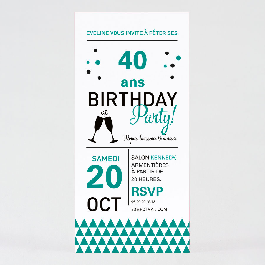 Carte d'invitation anniversaire adulte de Petite Alma, carte à personnaliser