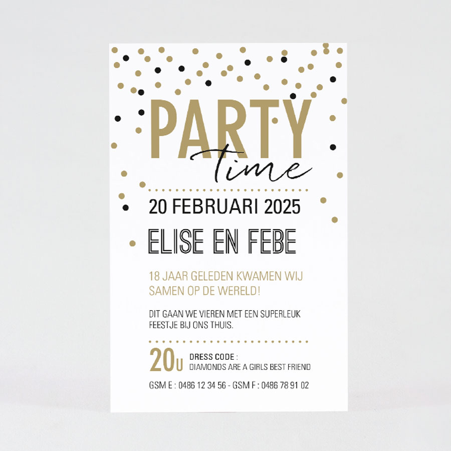 Maaltijd Nat Motivatie Party time uitnodiging met confetti - Feest | Tadaaz