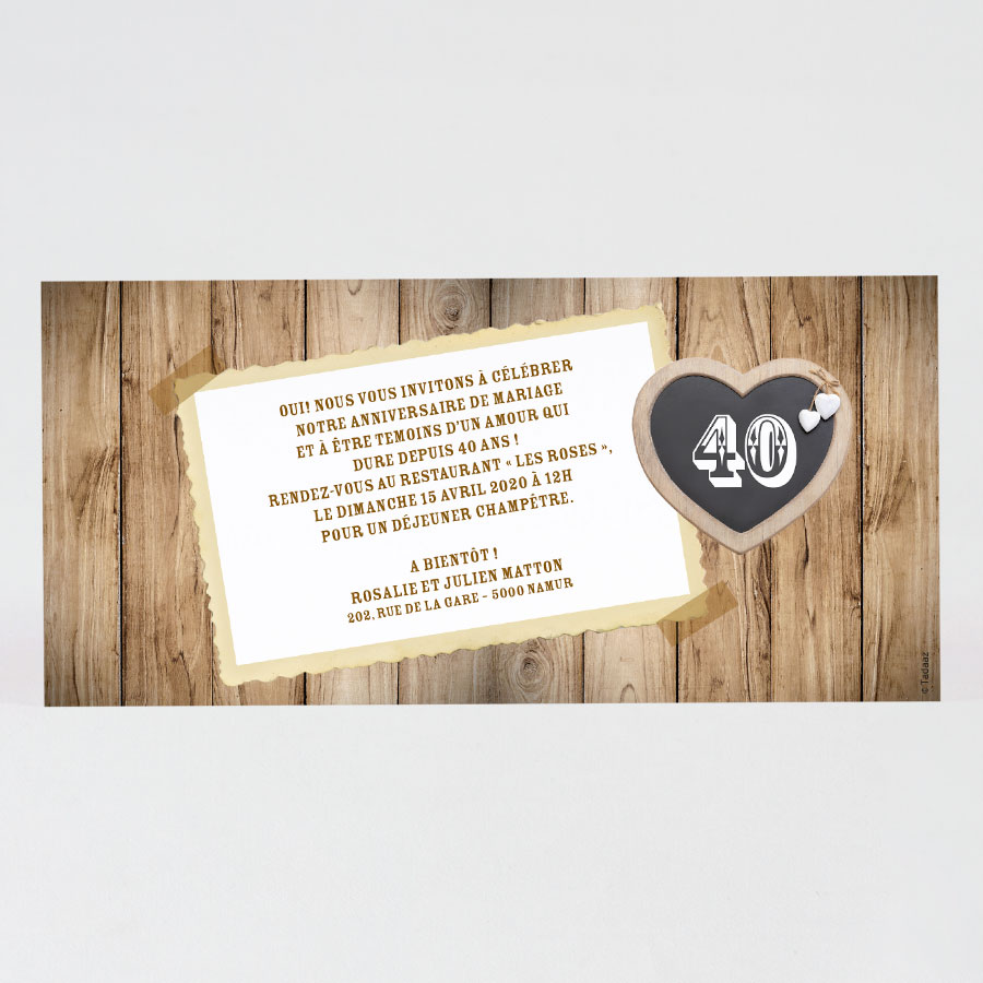 Carte D Invitation Anniversaire De Mariage Fond Bois Fete Tadaaz