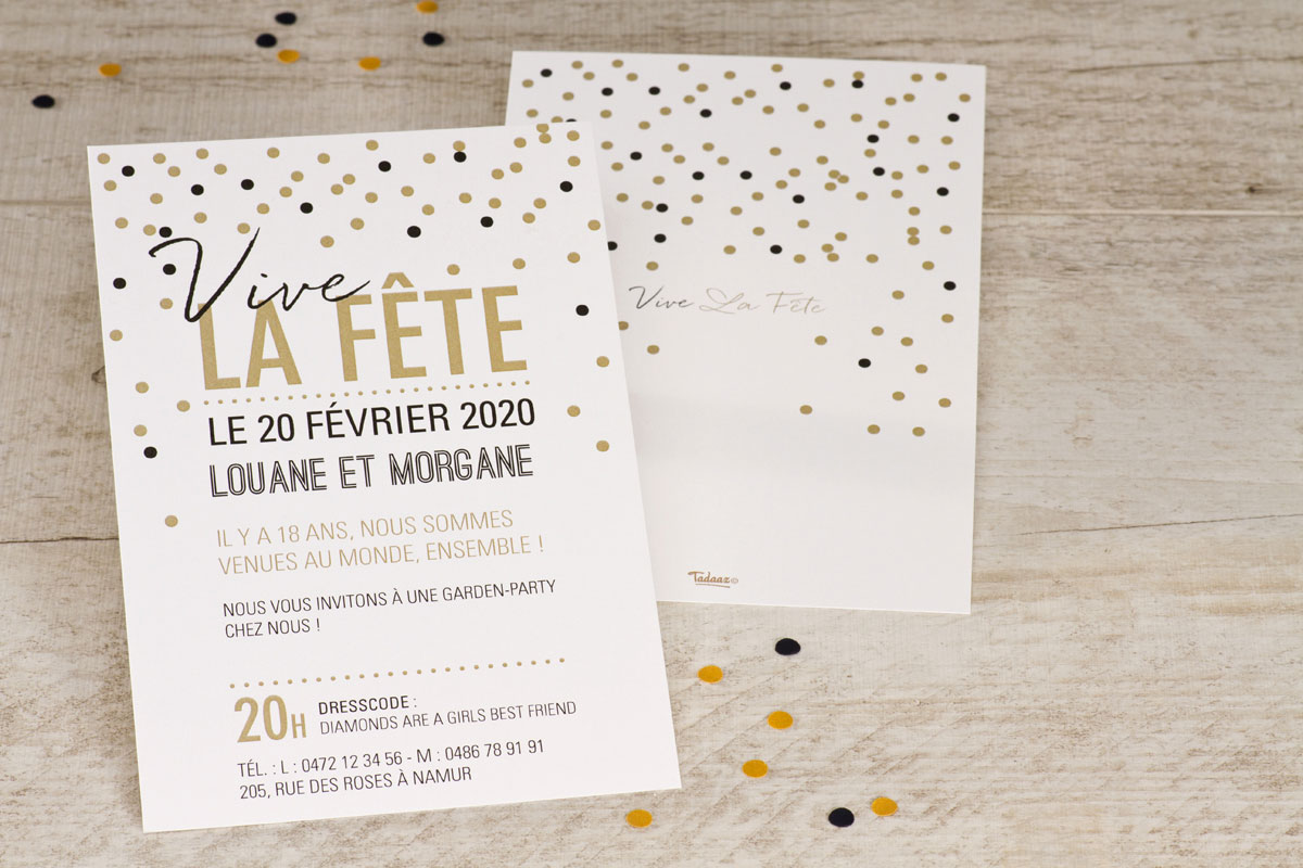Carte d'Invitation Anniversaire Confettis Chic - Popcarte