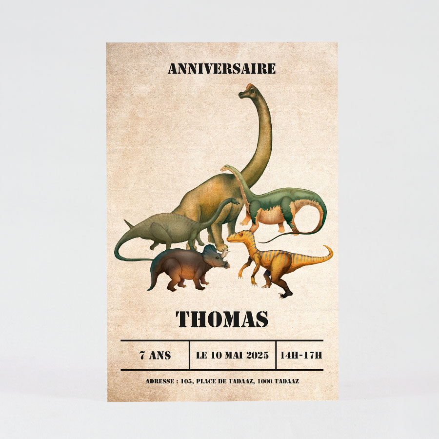 Invitation anniversaire garçon au thème tendance des dinosaures avec u –  Omade