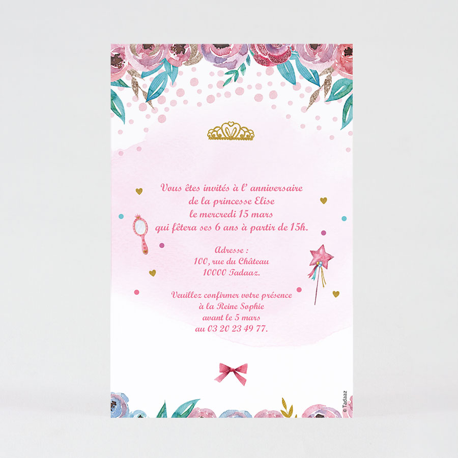 Carte d'invitation anniversaire enfant couronne rose - Fête