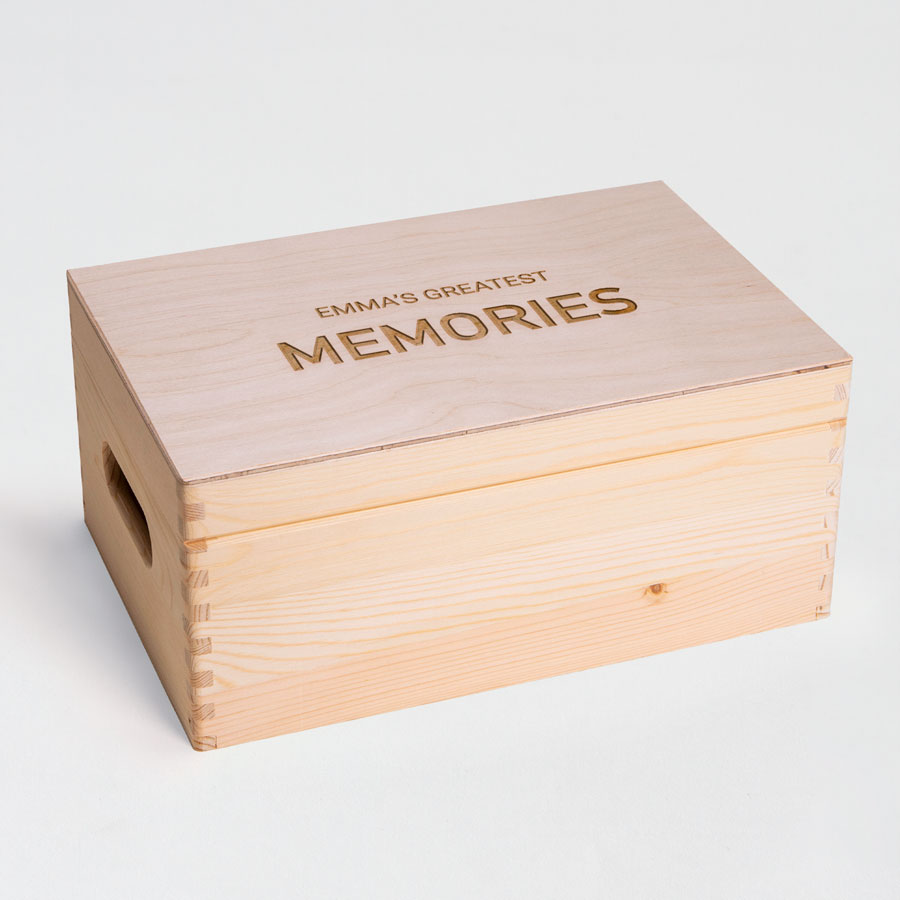 Grande boîte à mémoire en bois gravée personnalisée, boîte de voyage -   France