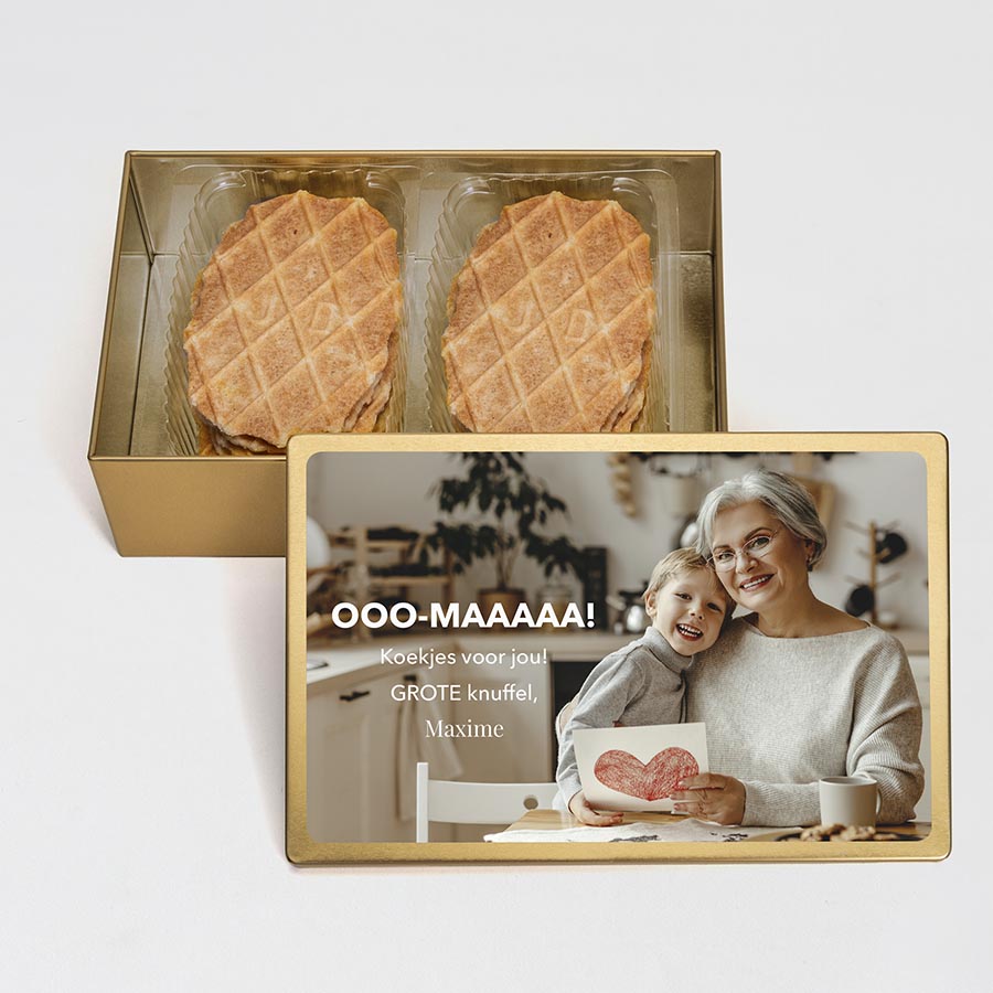 Gouden koekendoos met foto en quote gevuld met koekjes - Medium - Cadeaus