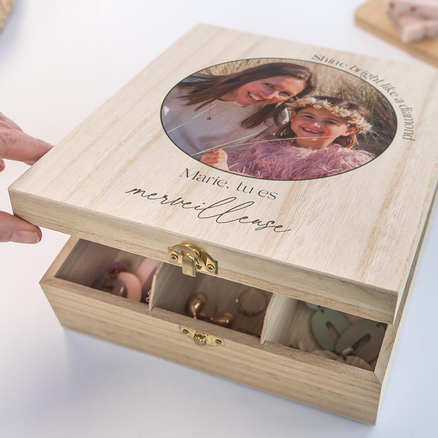 ELLDOO Boîte De Rangement Décorative En Bois Et Cuir Synthétique Pour Bijoux, Bijoux, Souvenirs, Cadeaux Pour Filles Et Femmes (motif Tour