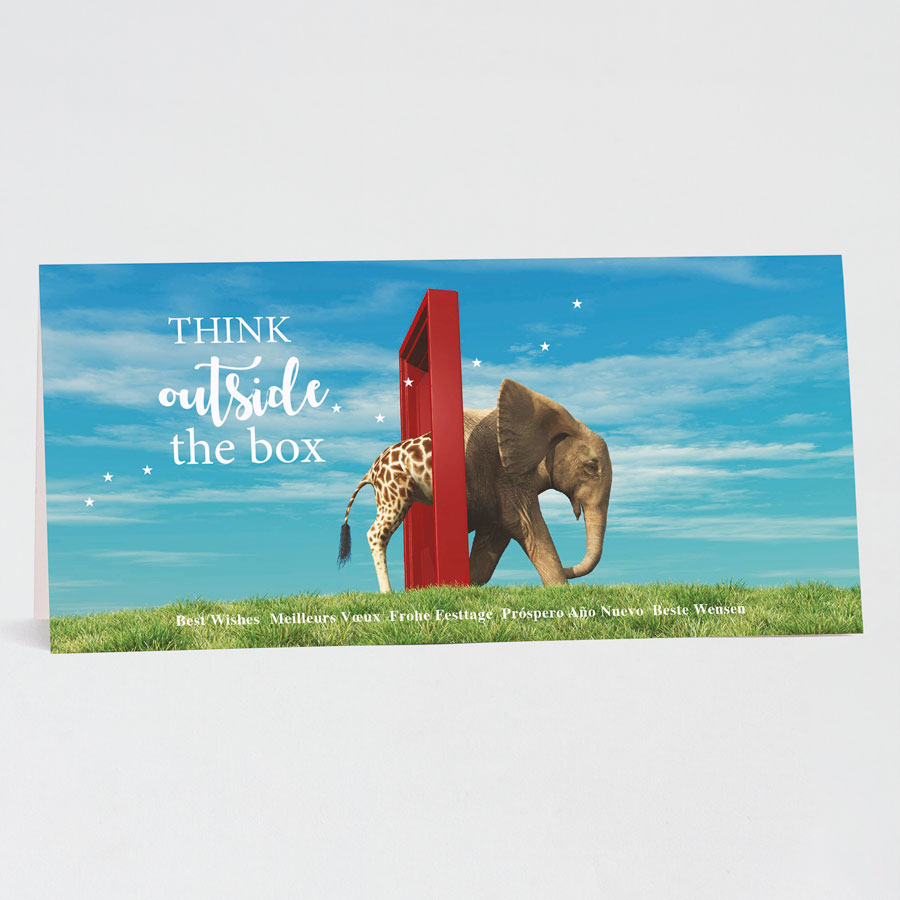 Zakelijke kerstkaart think outside the box met dieren (proefdruk)